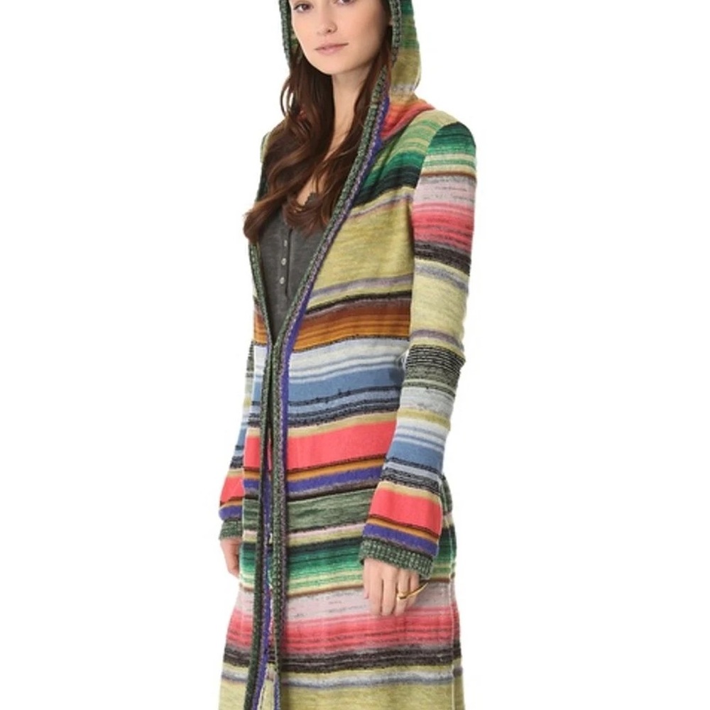 Free People Serape Duster Cardigan Rainbow Knit Trench Size Medium